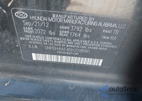 2013 Hyundai Elantra Gls z USA, uszkodzony, nr VIN 5NPDH4AE4DH228880